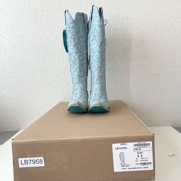 Lane Reverie Womens Cowboy Boots 6.5 Blue Suede Cowgirl Western Knee High Tall - Picture 12 of 13